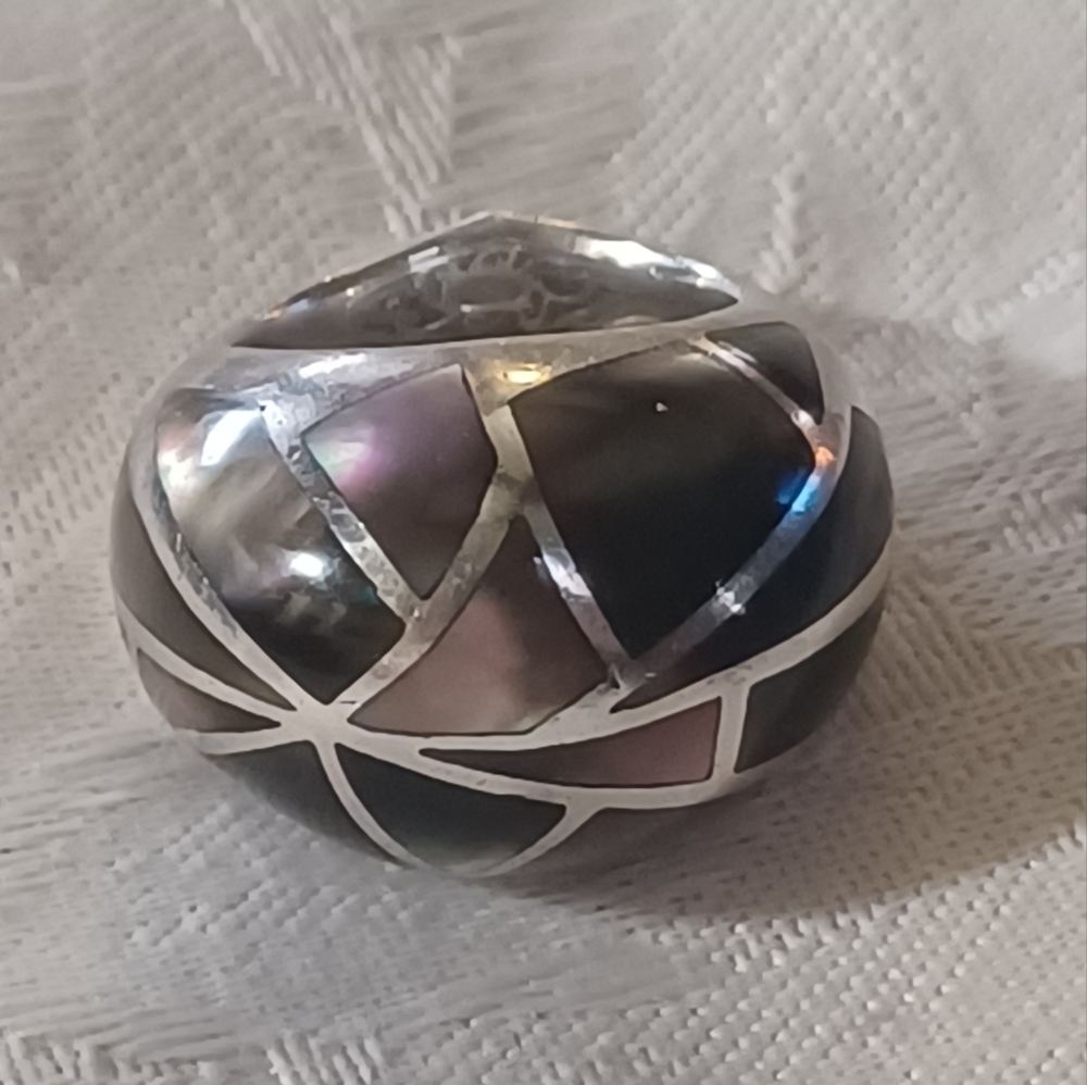 Stephen Webster Shattered Ring with Abalone and MOP, SS, Size 6